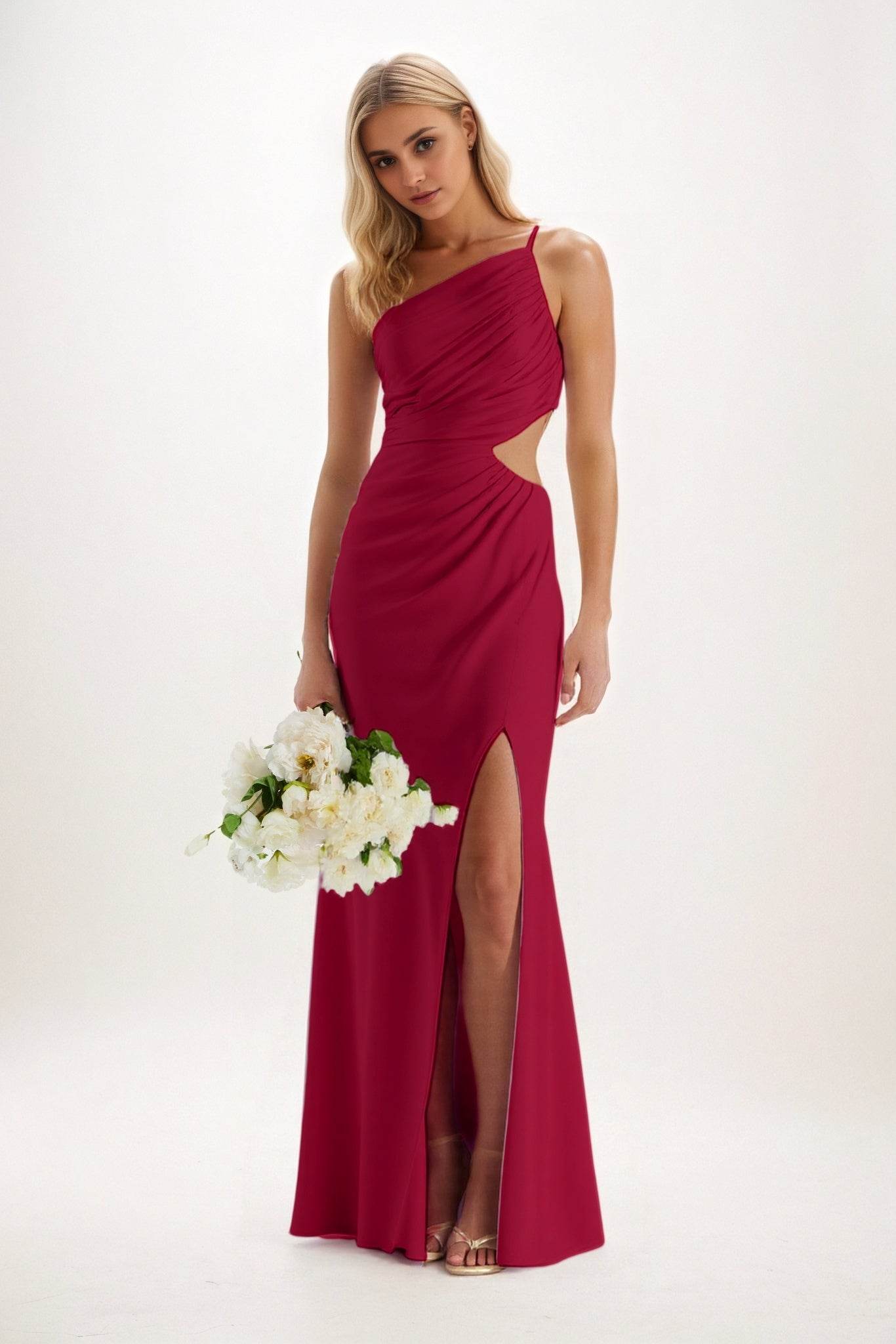 Sheath-Column Maxi Luxe Satin Bridesmaid Dress CB0842 - COCOMELODY